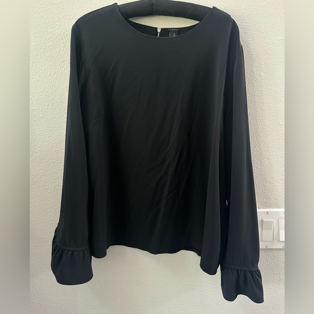 Chico’s Black Label Women's Top Ruffle Sleeve Zip back Pullover blouse Normcore